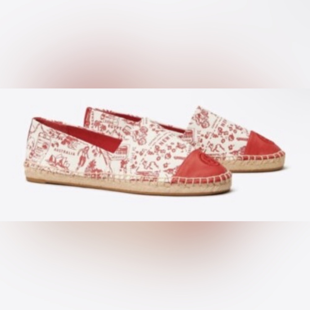 Tory Burch Red and White Espadrilles Printed color block size 6.5